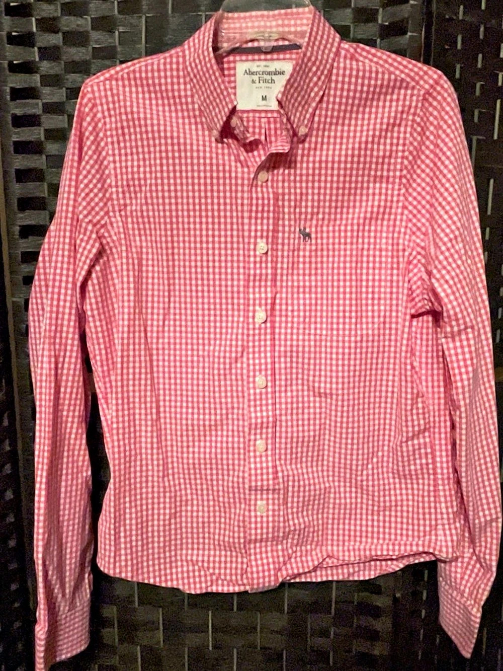 Abercrombie & Fitch Muscle Gingham Button Down in Pink & White Size Medium